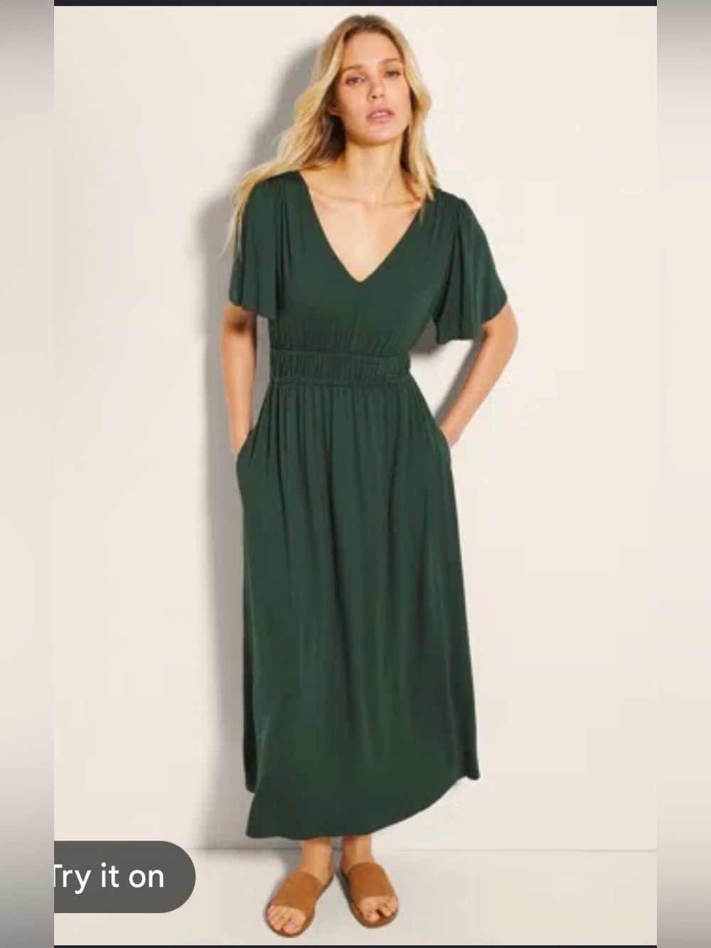 Soma Women’s Soft Jersey Flutter Sleeve Midi Bra Dress In Green Size S